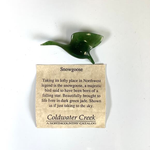 Vintage Coldwater Creek Hand Carved Snow Goose Dark Green Jade Brooch Pin - Picture 1 of 5
